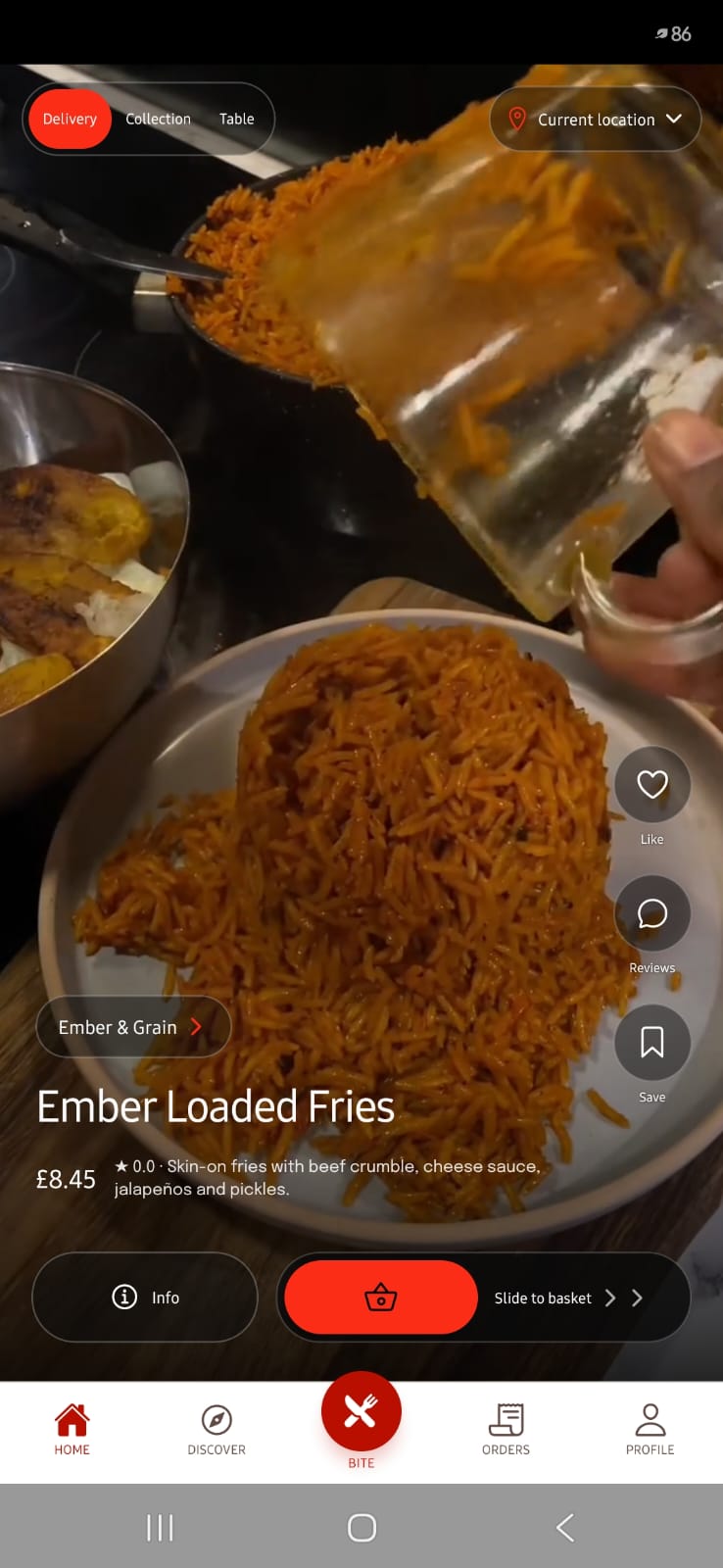 BiteIn Home showing Ember Loaded Fries