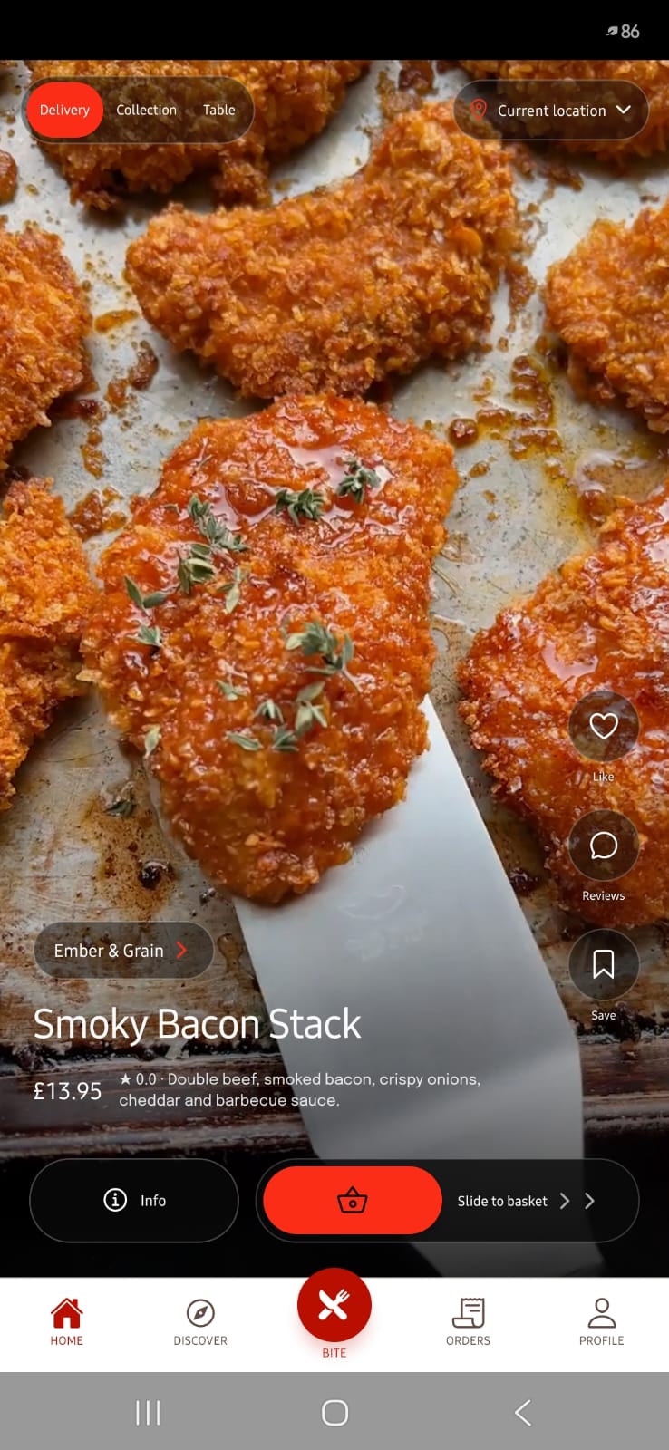 BiteIn Home showing a Smoky Bacon Stack