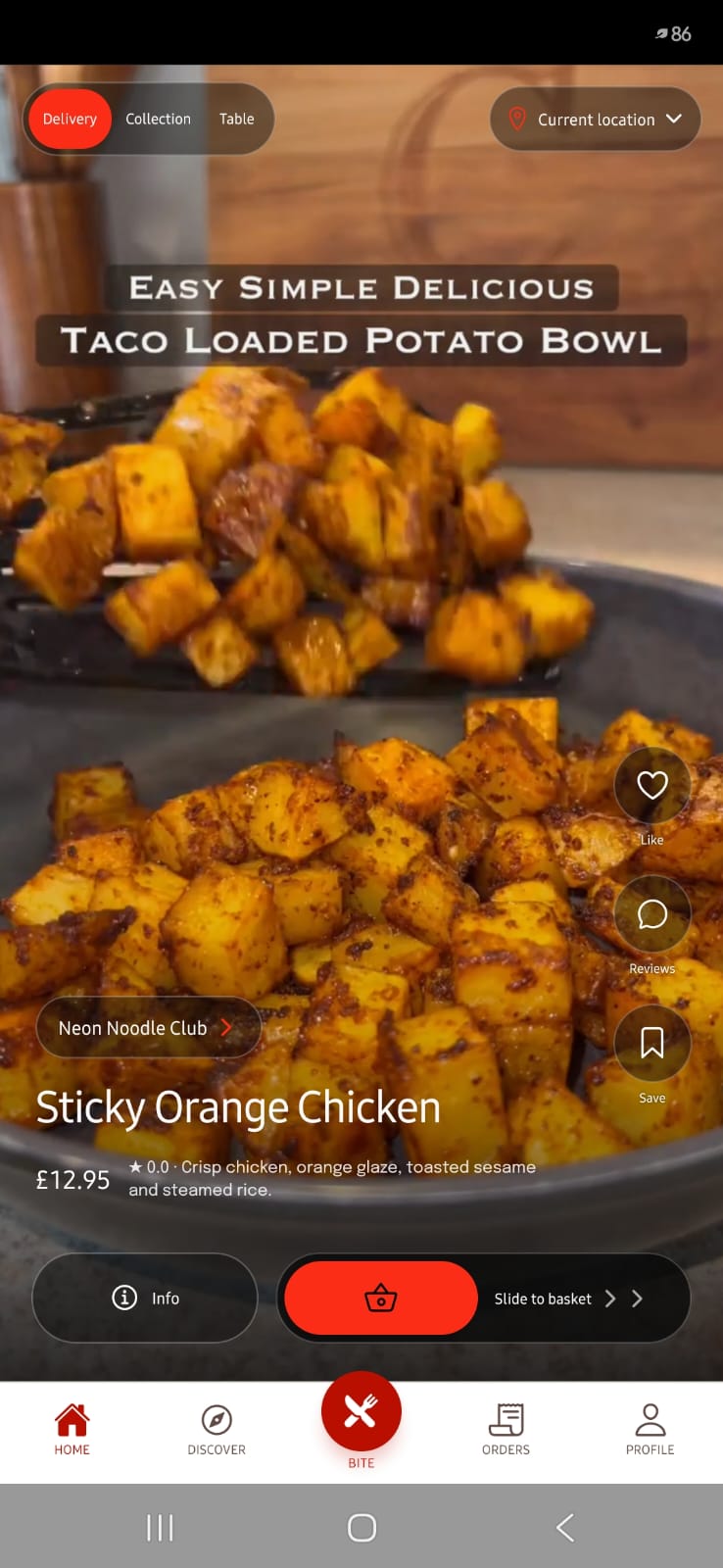 BiteIn Home showing Sticky Orange Chicken